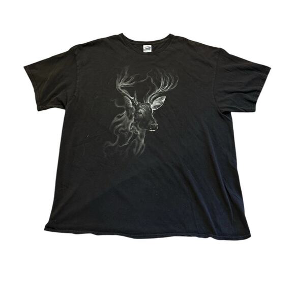 Vintage Deer Buck Smoke 90s Black Y2K Distressed Grunge Tee Shirt Sz 2XL - Picture 1 of 3